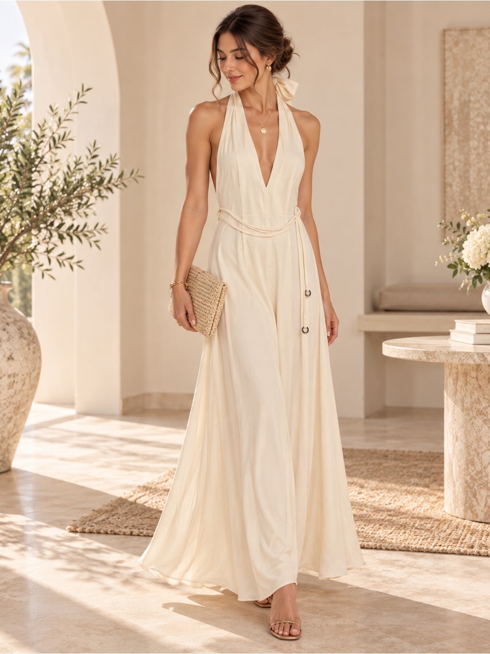 Shona Joy Ivory Halter Maxi Dress Size US 6